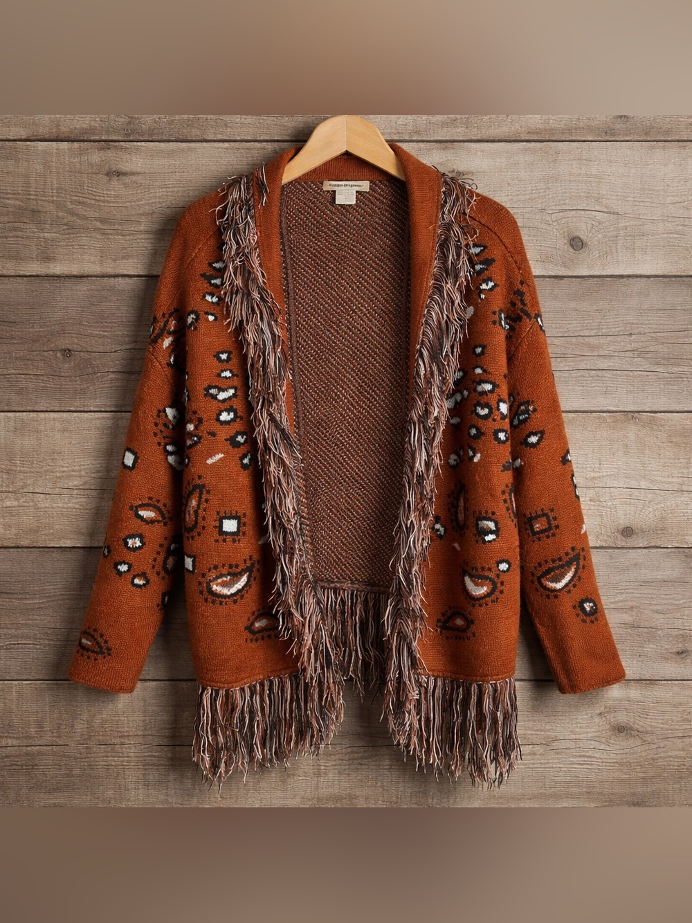 Cotton Emporium Size Large Womens
Cardigan Orange Fringed Western
Duster Sweater